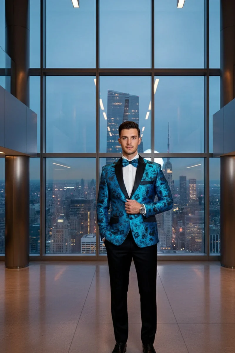 "Amsterdam" Turquoise Tuxedo Jacket - Image 8