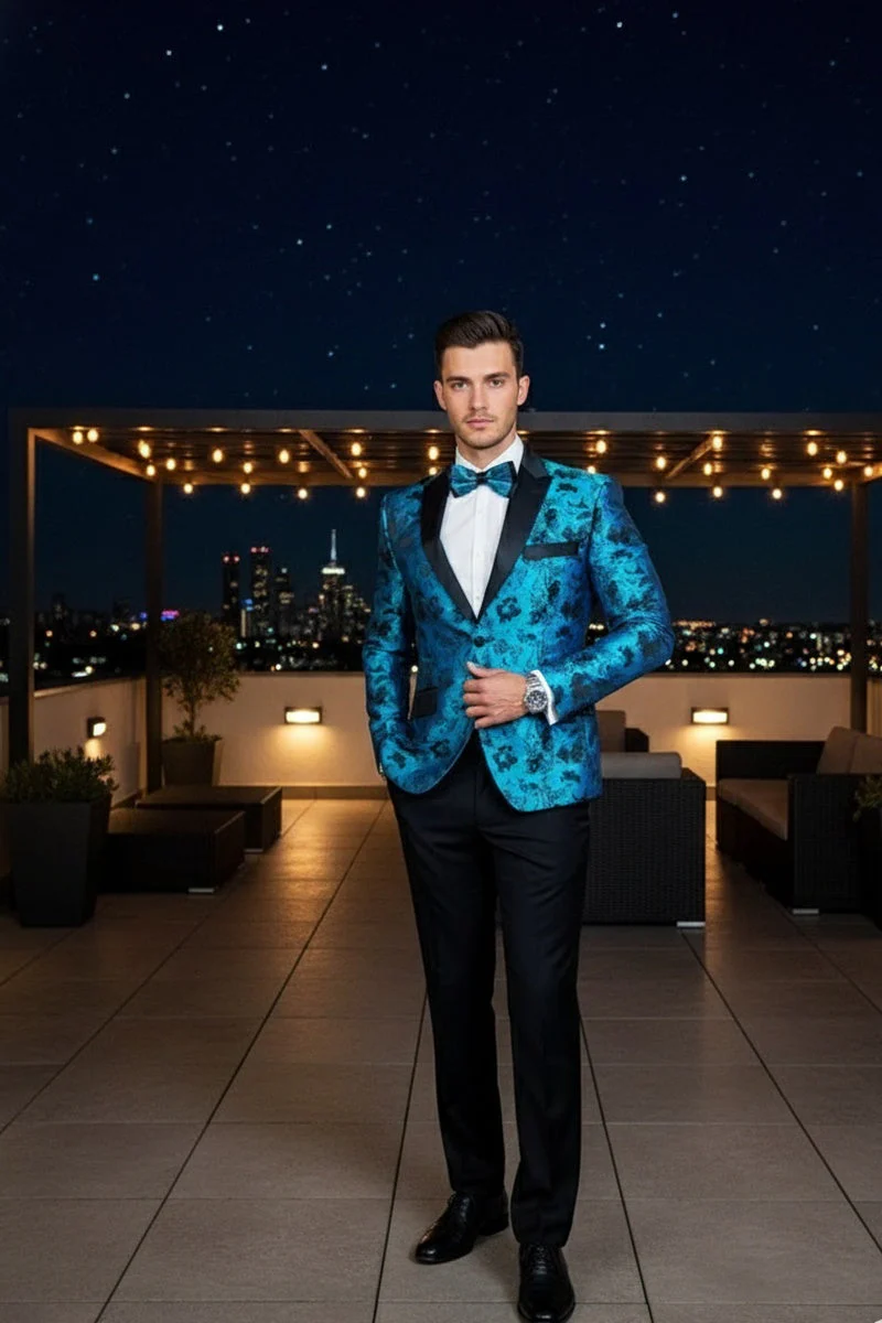 "Amsterdam" Turquoise Tuxedo Jacket - Image 9