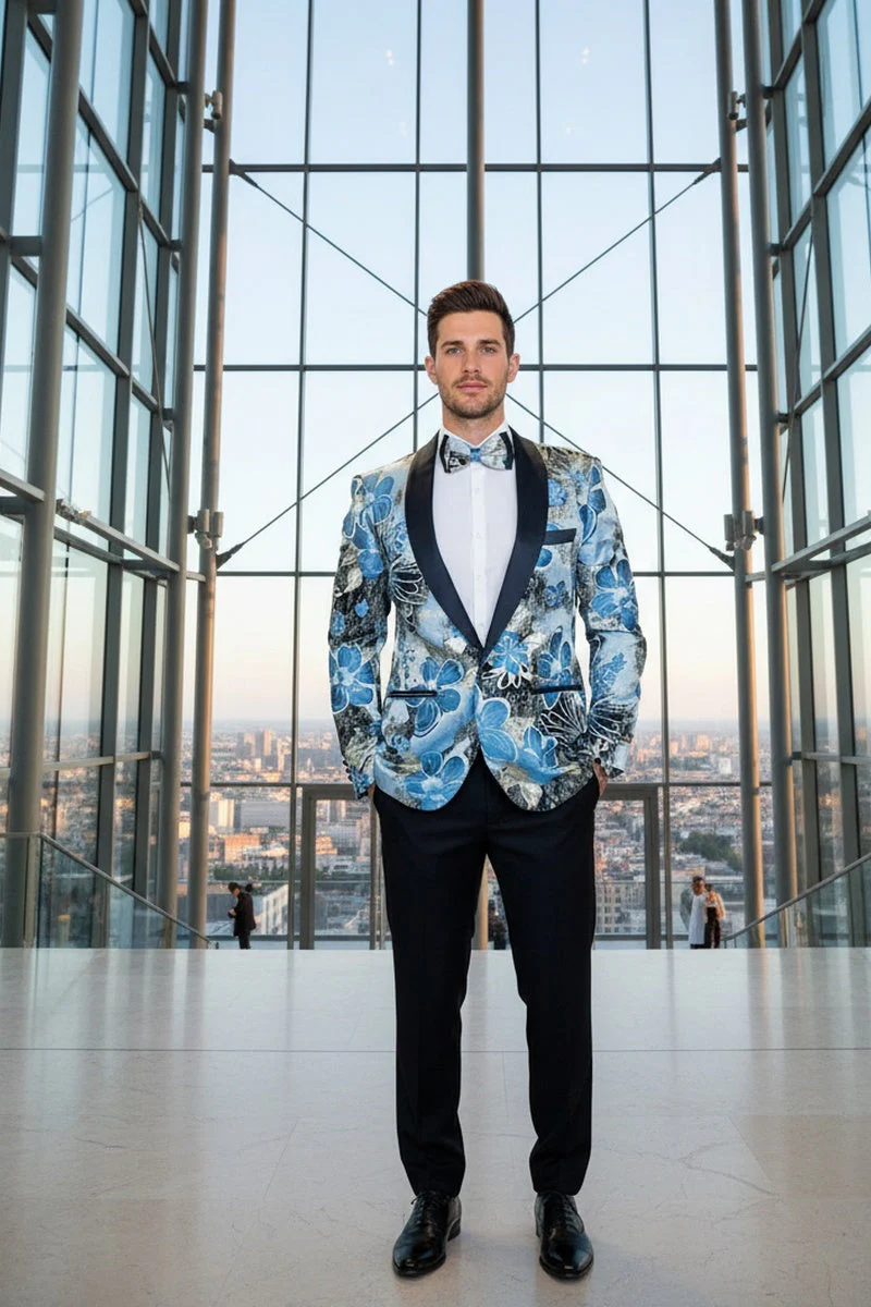 "Monte Carlo" Blue Tuxedo Jacket - Image 9