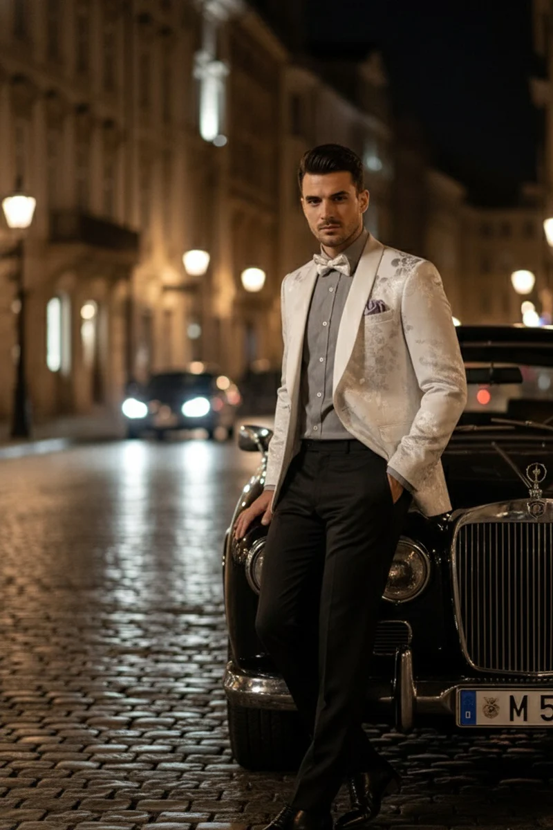 "Fusion" White Tuxedo Jacket (Separates) - Image 10