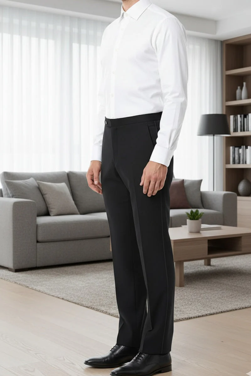 "Washington" Black Stretch Blend Tuxedo Pants - Image 10