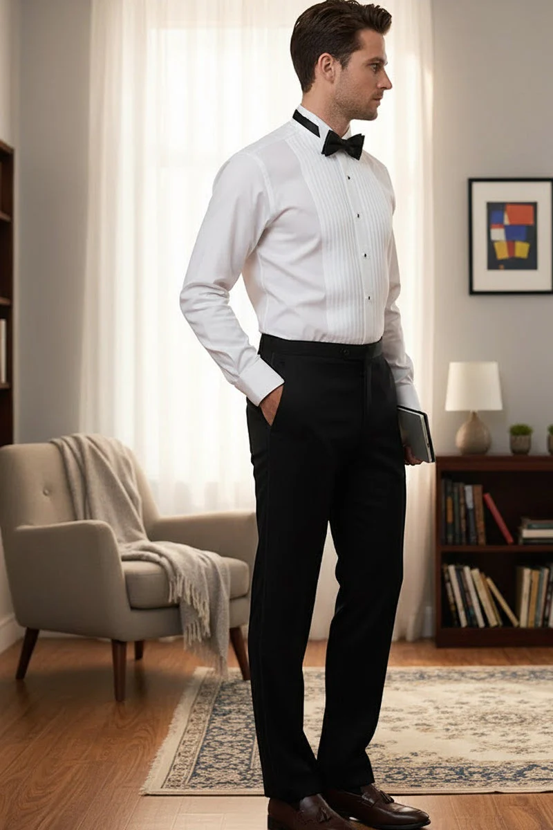 "Washington" Black Stretch Blend Tuxedo Pants - Image 2