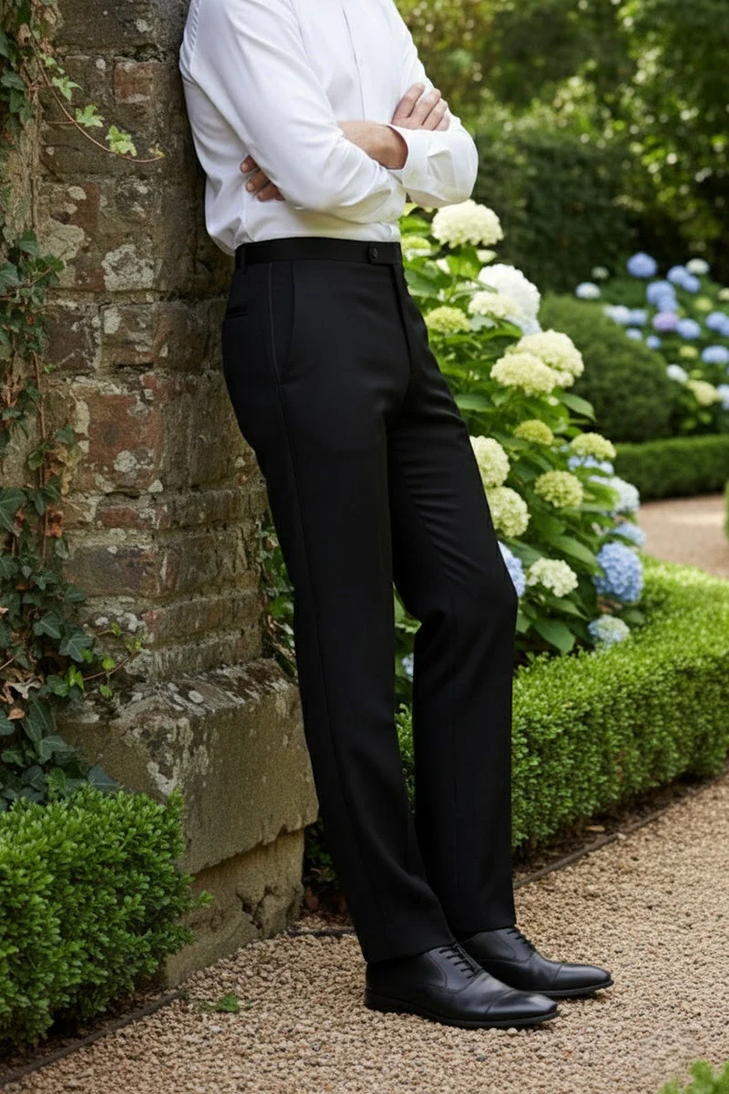 "Washington" Black Stretch Blend Tuxedo Pants - Image 8