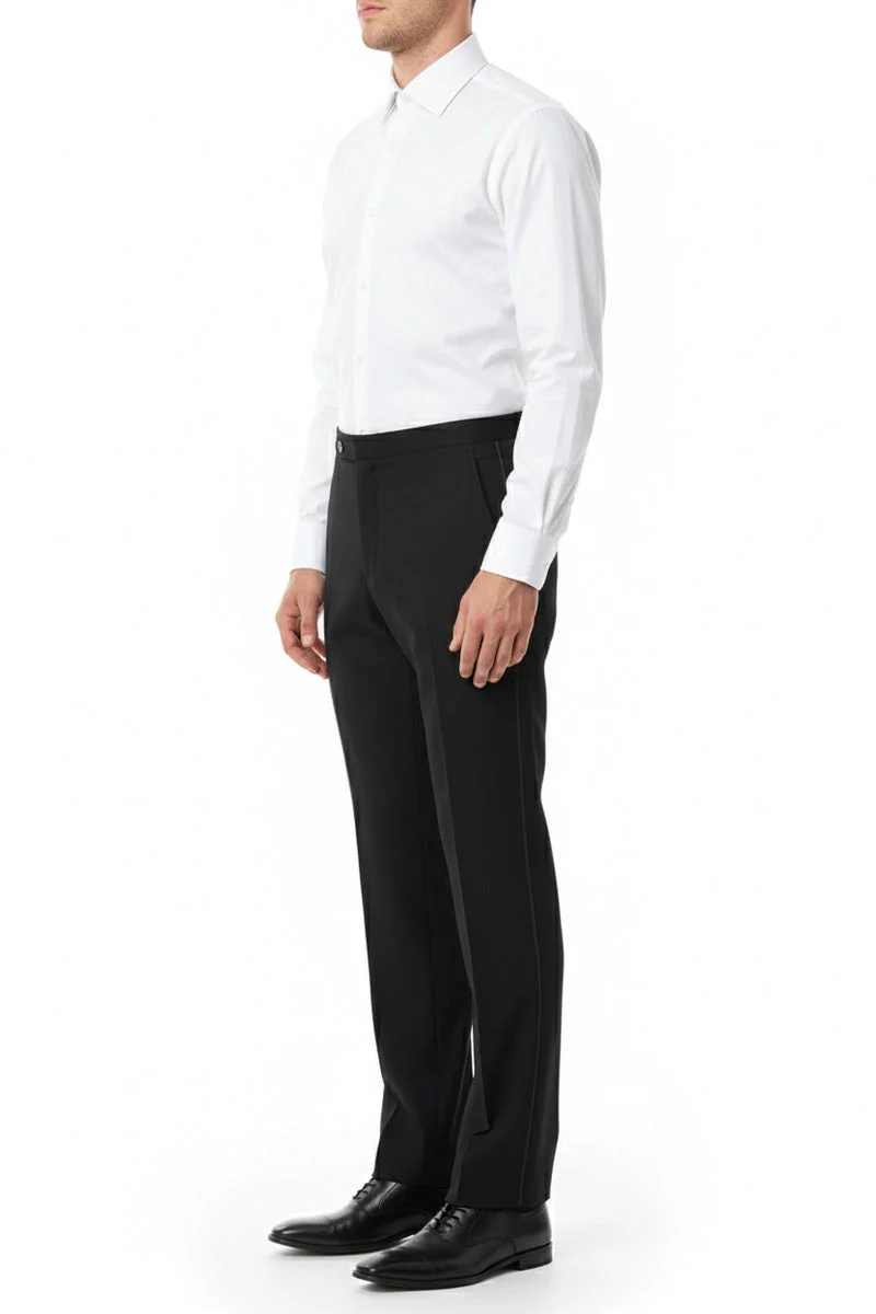 "Washington" Black Stretch Blend Tuxedo Pants - Image 9